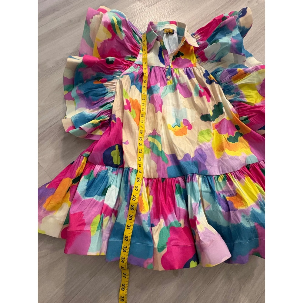 Love Highlight Dress Women Abstract Floral Ruffle Butterfly Sleeve Babydoll M - Picture 5 of 15